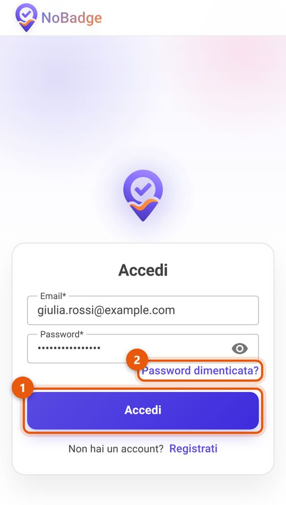 Pagina di accesso con Accedi e Password dimenticata