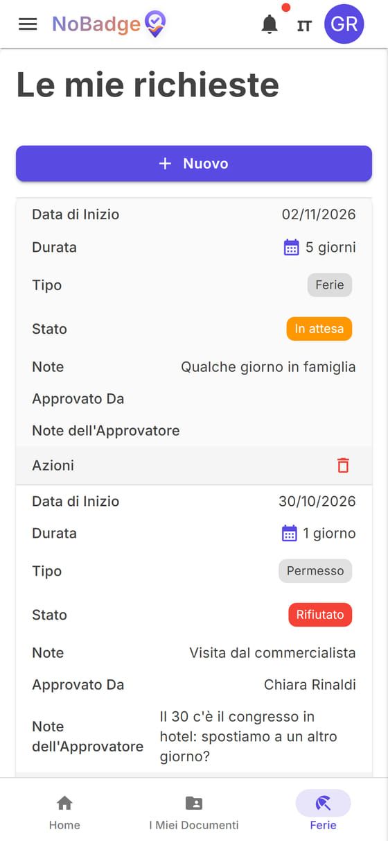 Le mie richieste con un permesso rifiutato e ferie in attesa