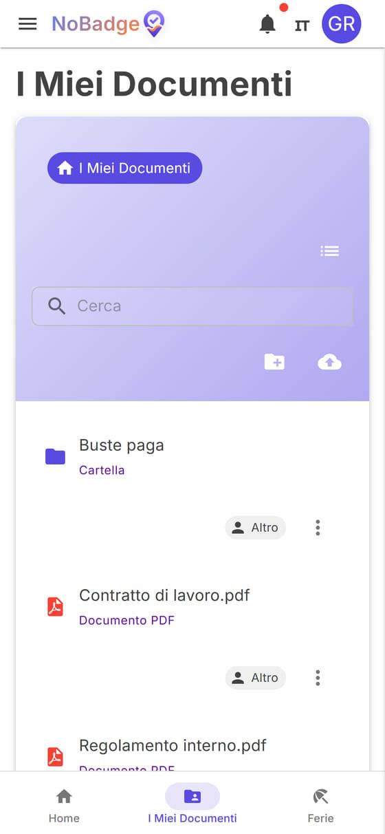 I Miei Documenti con la cartella Buste paga, il contratto e il regolamento