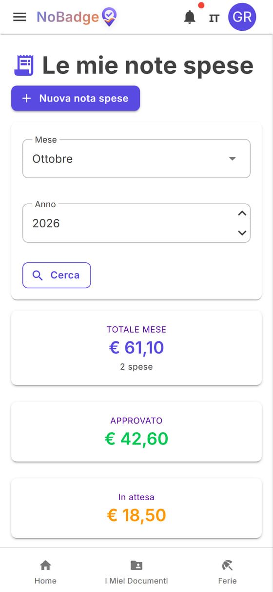 Le mie note spese di ottobre: totale, approvato e in attesa