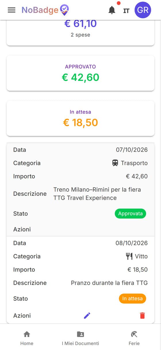Elenco delle note spese: treno approvato, pranzo in attesa