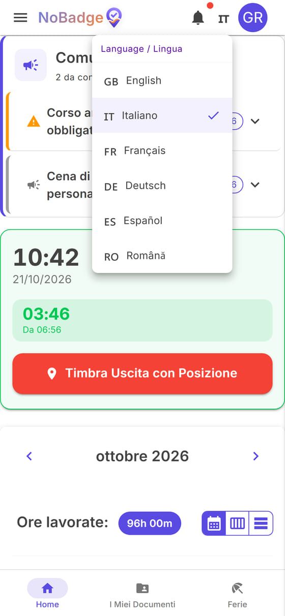 Menu della lingua