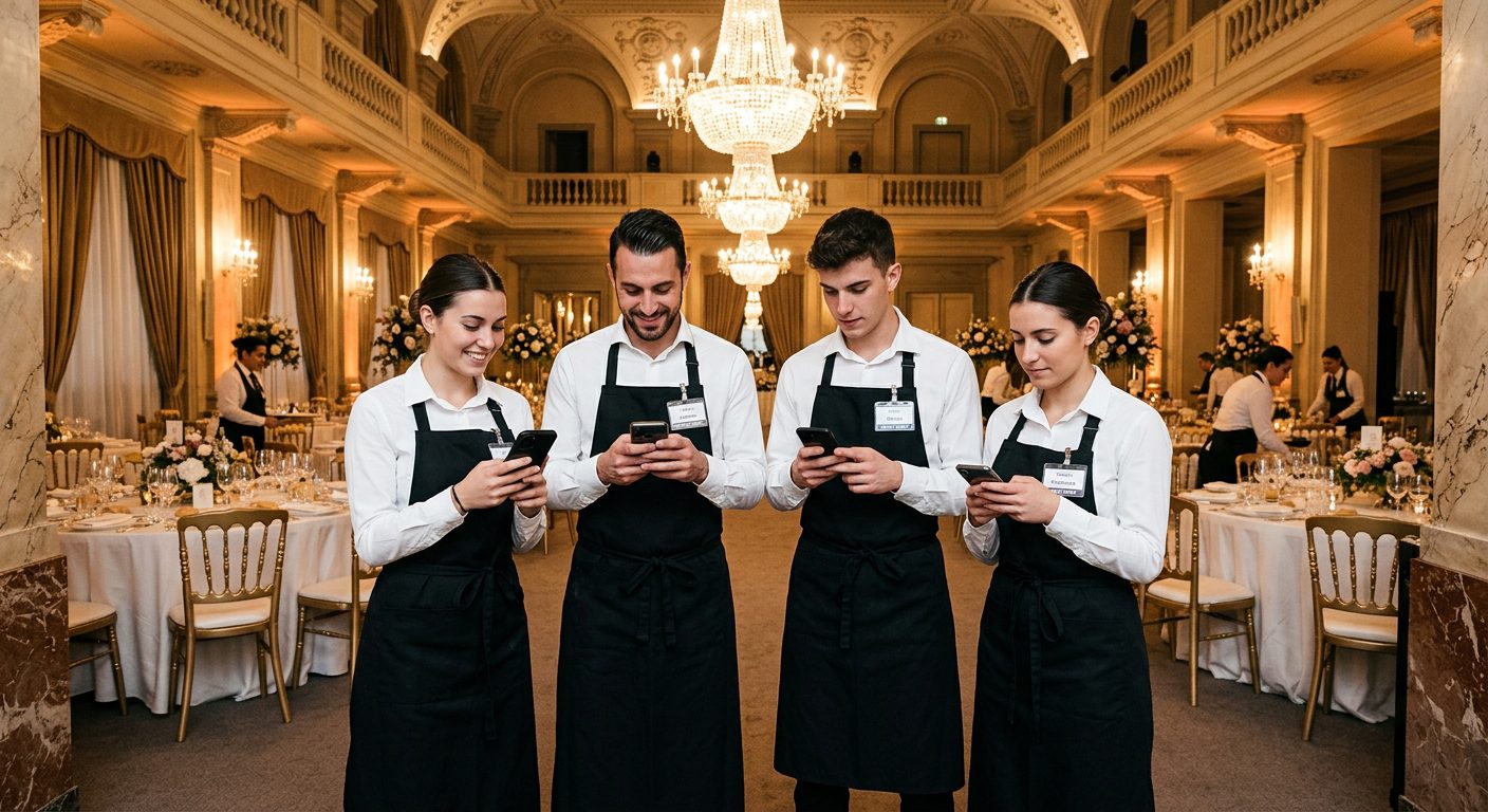 Staff catering ed eventi che timbra presenze da smartphone prima di un evento NoBadge